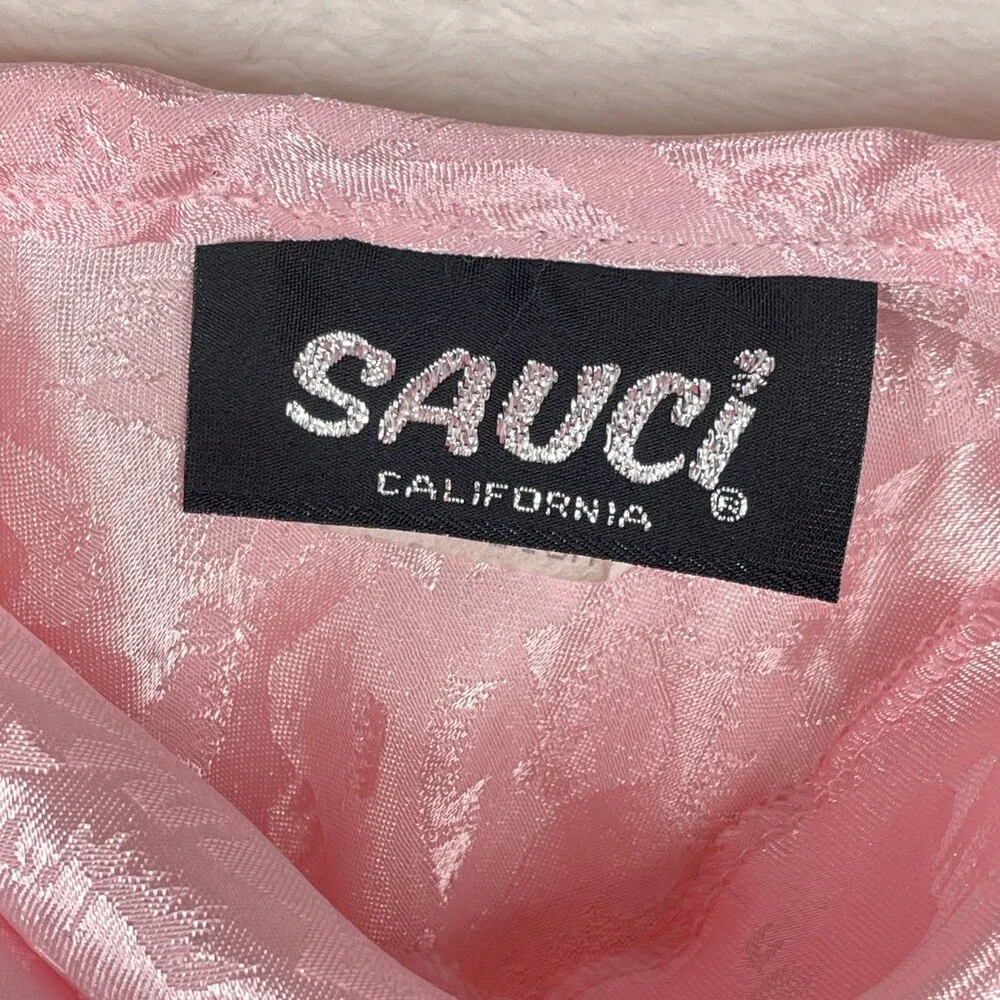 Vintage Sauci Pink Satin Camisole Tank Top Womens Med Floral Cowl Neck Coquette - Picture 3 of 9